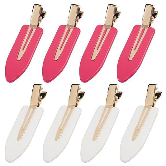 No Bend Hair Clips - Creaseless Flat Duckbill Alligator Barrettes for Hairstyling and Salon Use (8 Pieces, Hot Pink)