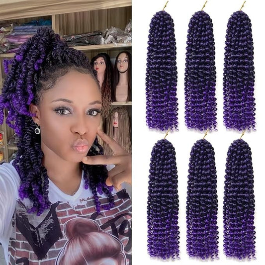 14inch Purple Water Wave Crochet Hair 6 Packs Ombre Passion Twists Crochet Hair for Butterfly Soft Locs Passion Twist Synthetic Crochet Hair Bohemian Locs Braiding Hair(14inch T1B/Purple#)