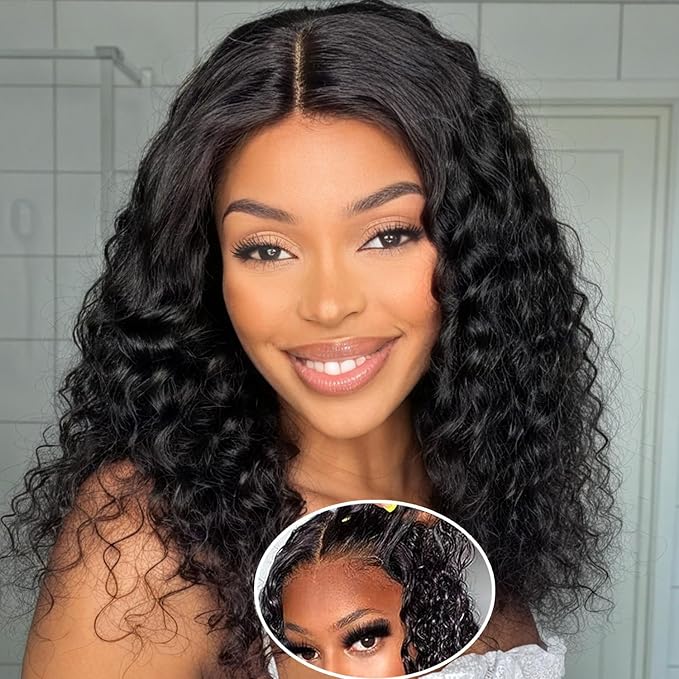 SENSAIRUITE Glueless Wigs Human Hair Pre Plucked Pre Cut 13x4 HD 180% Density 20 Inch Curly Human Hair Wig Wear and Go Glueless Wig Deep Wave Lace Front Wigs Human Hair Frontal Wigs for Women