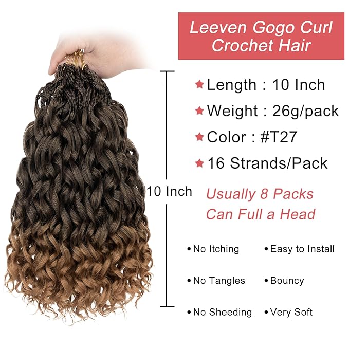 Leeven Gogo Curl Crochet Hair 10 Inch 8 Packs Ombre Honey Blonde Pre Looped Ocean Wave Crochet Hair Short Curly Bohemian Crochet Box Braids Synthetic Water Wave Braiding Hair for Women Girl Kids