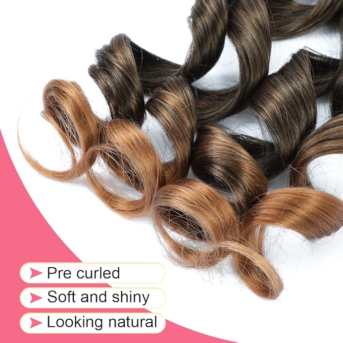 Ombre French Curl Braiding Hair - 24 Inch, 6 Packs, Loose Wave, Bouncy, Pre-Stretched 100g/pack, Yaki Curly, for Black Women, Hair Extensions (T30)