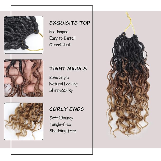 Goddess Locs Crochet Hair 10 Inch 9 Packs Synthetic Faux Locs Crochet Hair for Black Women, River Locs Hair Extensions Style Pre looped Crochet with Curly Ends