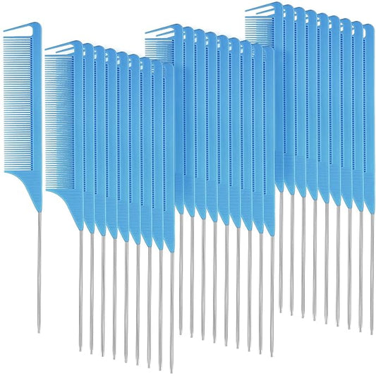 Patelai 30 Pieces Rat Tail Combs Bulk, Hair Teasing Fine Tooth Pintail Combs Braiding Hair Styling Tools with Steel Pin for Stylists Salon Teasing Sectioning Coloring Detangling(Blue)