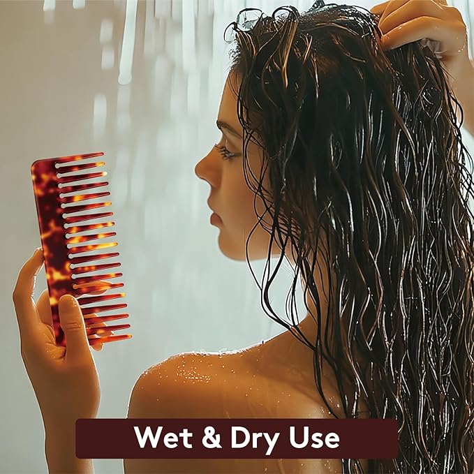Wide Tooth Comb for Curls & Thick Hair - Large Detangling Comb for Women, 6 Inch Full-hand Length Acetate (Anti-Static), Wet/Dry Use, Reduces Breakage, (Tortoise)
