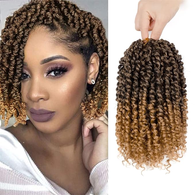 Passion Twist Hair For Kids - 8 Packs 8 Inch Passion Twist Crochet Hair For Black Women, Crochet Pretwisted Curly Hair Passion Twists Synthetic Braiding Hair Extensions(8 Inch 8 Packs, T27)