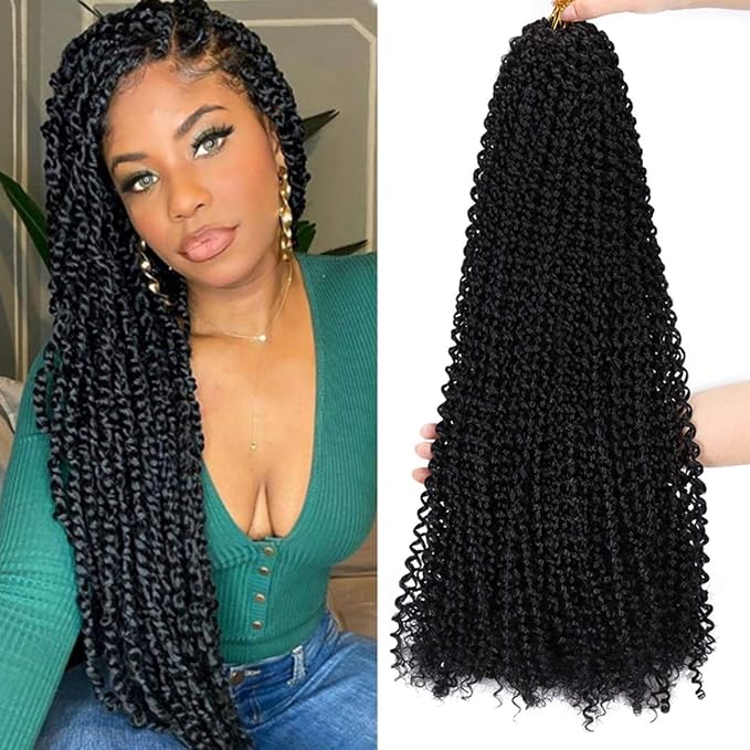 Dorsanee Black Passion Twist Hair 22 Inch 7 Packs Water Wave Crochet Hair Long Bohemian Curly Braiding Hair for Butterfly Locs, Faux Locs, Boho Style Spring Twist Crochet Braids (1#)