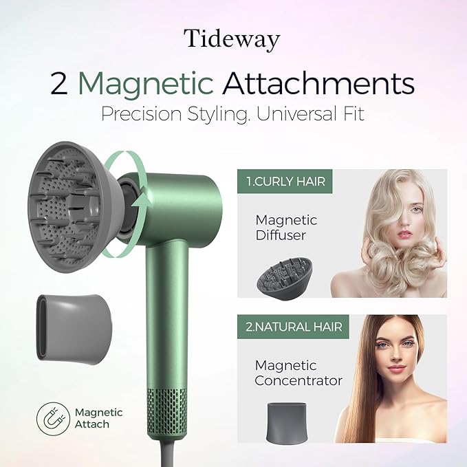 Tideway Hair Dryer, Blow Dryer with Diffuser High-Speed Plasma Ionic Low Noise for Fast Drying, Travel Hair Dryer for Women and Man, Curly/Wavy & Long/Thick Color-Treated Hair H11