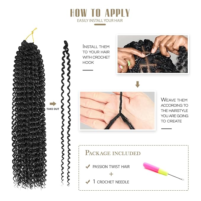 Dansama 24 Inch Passion Twist Hair Water Wave Braiding Hair for Butterfly Style Crochet Braids Bohemian Hair Extensions (24inch, #1B, Economy Pack)