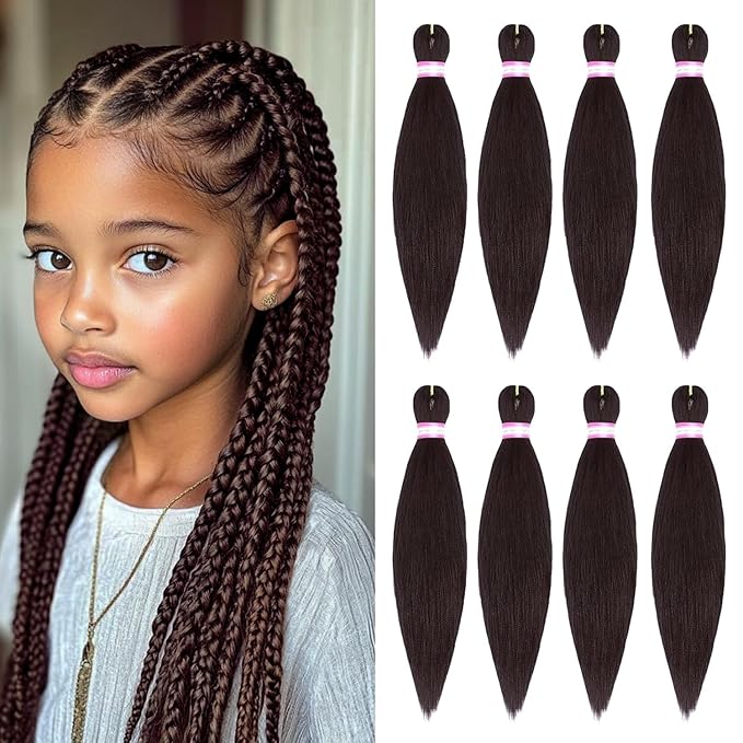 Pre Stretched Braiding Hair Extension Brown Soft Yaki 12 Inch Short Prestretched Braids 8 Packs Hair for Kids Women Girls, 4#