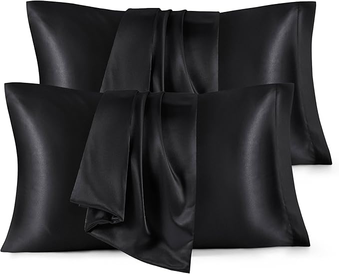 Bedsure King Size Satin Pillowcase Set of 4 - Black Pillow Covers for Hair and Skin 20x36 Inches with Envelope Closure, Similar to Silk Pillow Cases, Gifts for Women Men