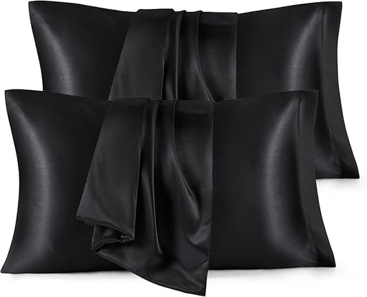 Bedsure King Size Satin Pillowcase Set of 4 - Black Pillow Covers for Hair and Skin 20x36 Inches with Envelope Closure, Similar to Silk Pillow Cases, Gifts for Women Men