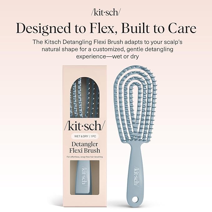 Kitsch Detangler Brush – Flexible Curly Hair Brush for Women, Men & Kids | Detangling Hairbrush with Bendable Frame and Ultra-Smooth Bristles for Wet or Dry Strands - Haze Blue