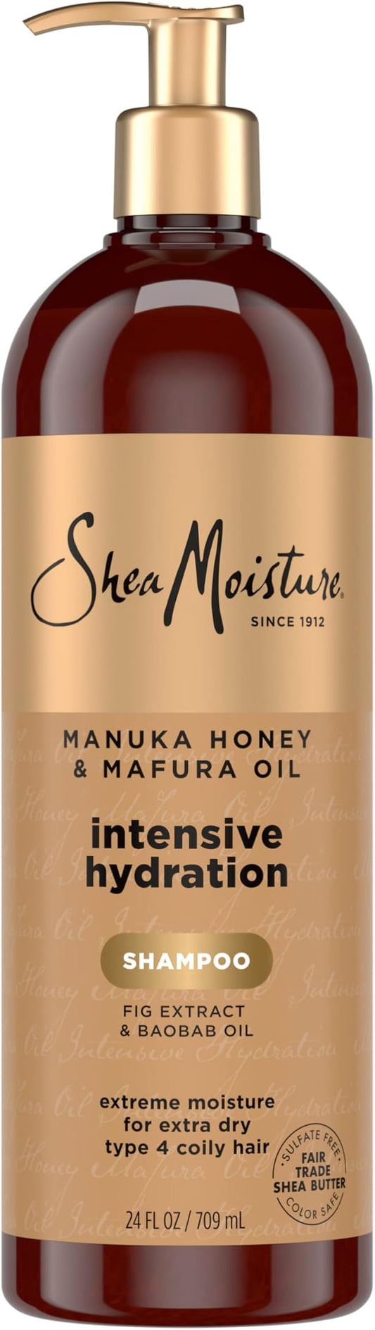 SheaMoisture Intensive Hydration Shampoo Manuka Honey & Mafura Oil, For Extra Dry, Damaged Hair, Sulfate-Free, 24 oz