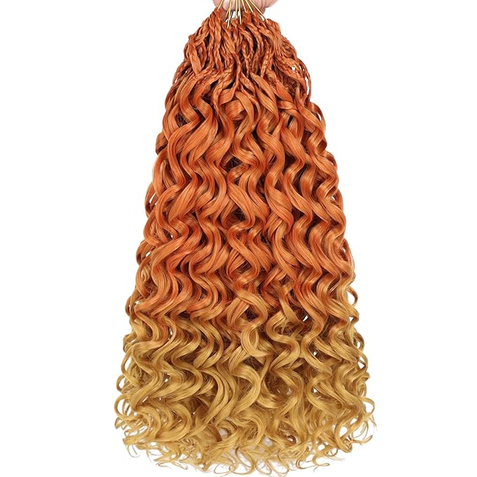 14 Inch Gogo Curl Crochet Hair Natural Black Ocean Wave Crochet Hair Deep Twist Pre-looped 8 Packs Goddess Box Braids Short Curly Water Wave Synthetic Braiding Hair for Women (16Strands/pack Torange#)