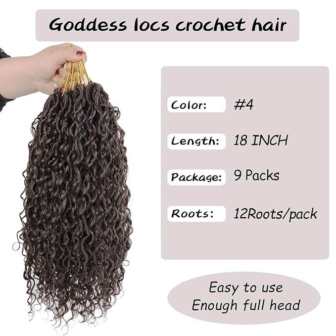 Goddess Locs Crochet Hair 18 Inch 9 Packs Synthetic Faux Locs Crochet Hair for Black Women, River Locs Hair Extensions Style Pre looped Crochet Locs with Curly Ends