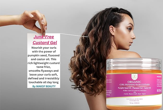 Curls Defining & Styling Custard Gel, Enhances Curls Definition & Long-Lasting Hold. With Flaxseed, Pumpkin Seed & Rosemary. Natural Hair Styling, 12 fl oz