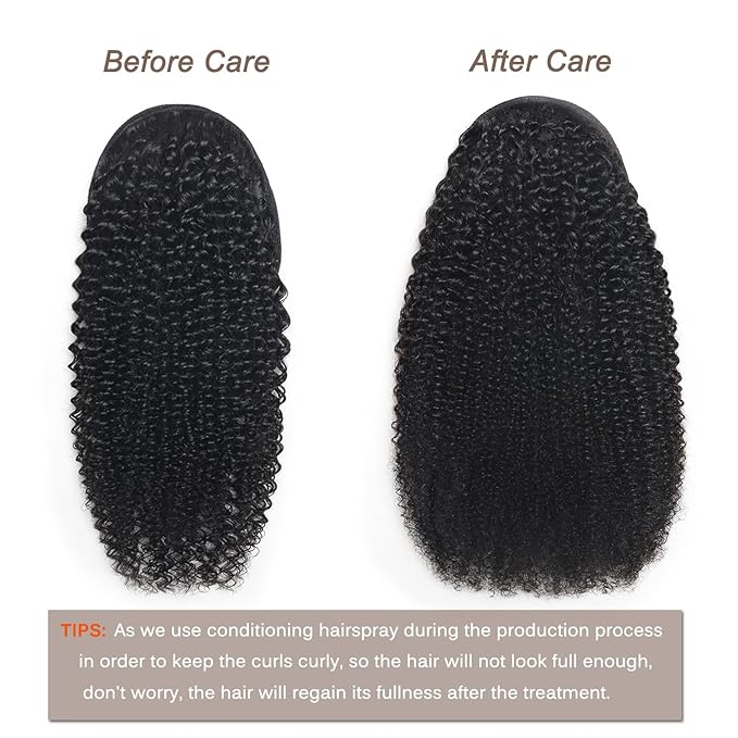 Afro Puff Drawstring Ponytail Human Hair Bun For Black Women 150% Density 10A Brazilian Virgin Human Hair Afro Kinky Curly Clip In Ponytail Extension Human Hair Pieces 100g (8, afro ponytail)