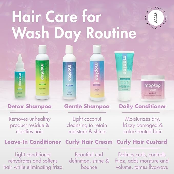 MopTop Kinky-Coily Hair Care Kit: Detox Shampoo, Gentle Shampoo, Daily Conditioner, Curly Gel, Moisturizing Hair Care Products Set