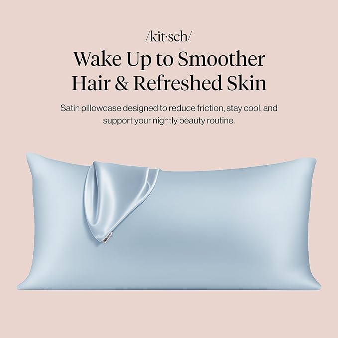 Kitsch Satin Pillowcase, Softer Than Silk Pillow Cases King, Cooling Pillow Covers, Satin Pillowcase with Zipper for Hair, Skin & Quality Sleep, Wrinkle-Free & Smooth, King Size 19"x36", Haze Blue
