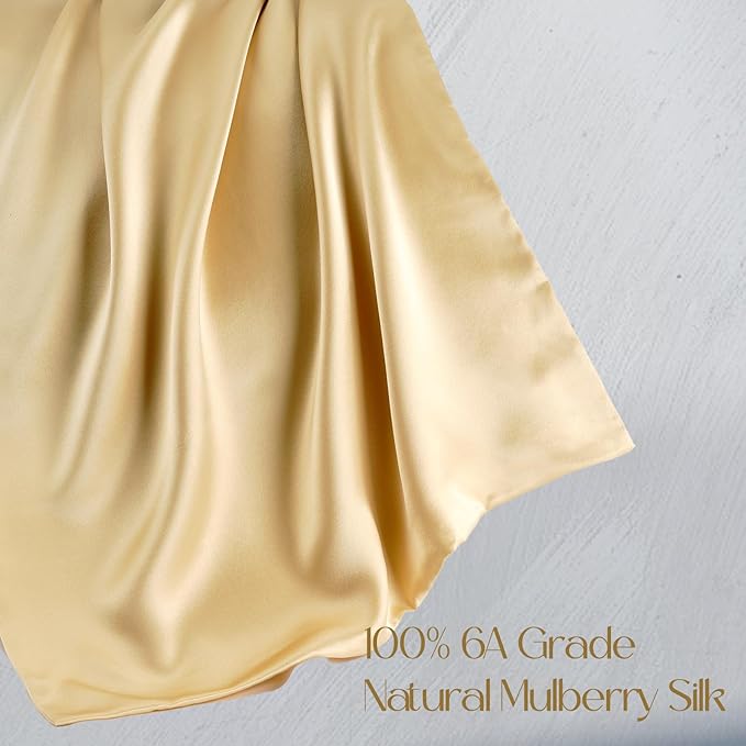 ZIMASILK 100% Pure Mulberry Silk Pillowcase for Hair and Skin Health,Soft and Smooth,Both Sides Premium Grade 6A Silk,600 Thread Count,with Hidden Zipper,1pc(Standard 20''x26'',Champagne)