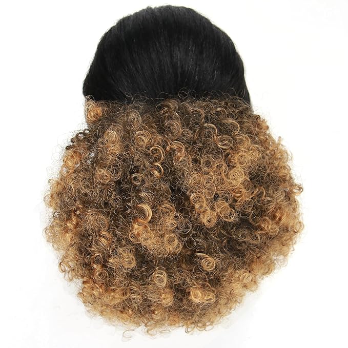 Afro Puff Drawstring Ponytail Extension for Black Women Short Afro Curly Ponytail Extension Clip On Kinky Drawstring Curly Ponytail Bun (T1B/27#)