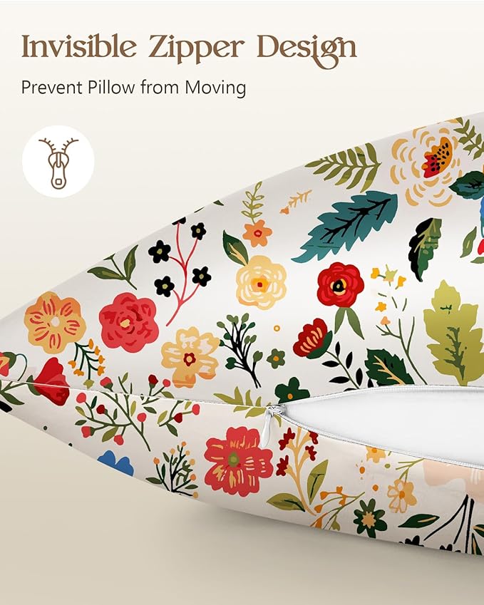 Silk Pillowcase 2 Pack - Cute Pillow Cases 20" x 26" Standard Size Set of 2 for Hair and Skin Smooth Soft Breathable with Hidden Zipper Cooling Pillow Covers for Sleeping, Beige Floral