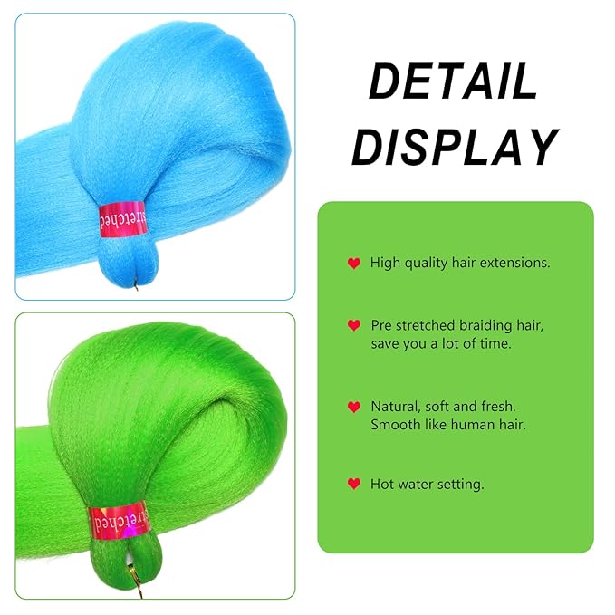 L.Blue+L.Green Braiding Hair Pre Stretched 2 Packs Box Braids Hair Extensions 26 Inches Synthetic Pre Stretched Braiding Hair