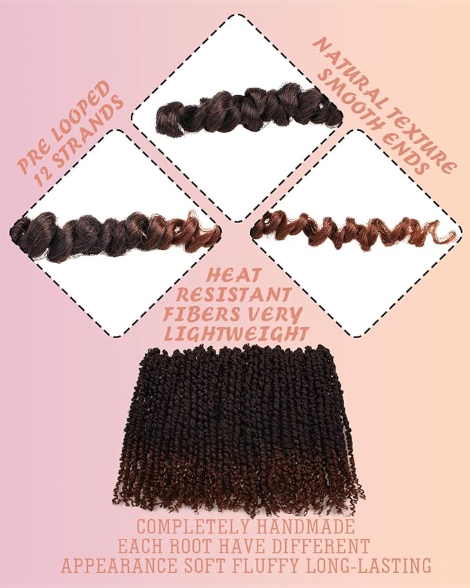 12 Inches 8 Packs Passion Twist Crochet Hair-Pre-twisted Passion Twists,Pre-Looped Crochet Braids Made Of Bohemian Hair Synthetic Braiding Hair Extensions (12 Inch(Pack of 8), T30)