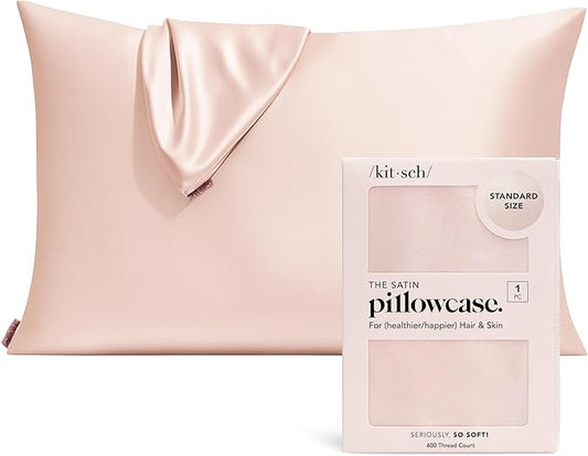 Kitsch Satin Pillowcase with Zipper for Hair & Skin, Softer Than Silk Pillow Cases Queen, Smooth Pillow Covers, Machine Washable, Wrinkle-Free, Cooling Satin Pillow Cases Standard Size 19"x26" (Blush)