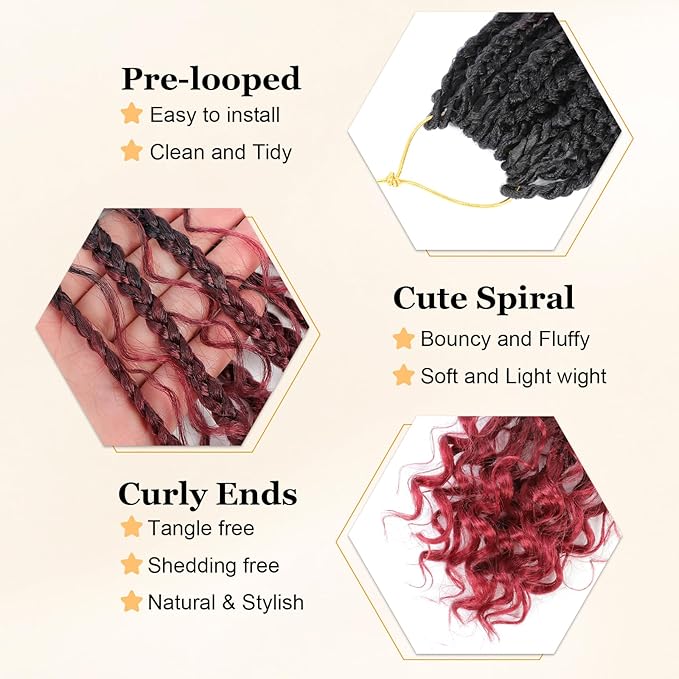 Goddess Box Braids Crochet Hair 12 Inch, 9 Packs Boho Box Braids for Black Women Pre-Looped (12Inch 9 Packs, T99J530)
