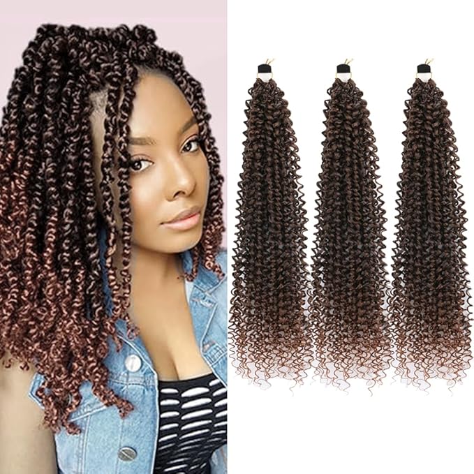 Passion Twist Hair Extensions Black to Brown Curly Crochet Hair 12 Inch Short Curly Braiding Hair 3 Packs Ombre Crochet Braids with Curls for Black Women(12",1B30)