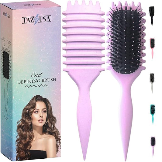 Curl Defining Brush, Curly Hair Brush for Styling, Shaping, Detangling & Defining Curls for Women and Men, Curl Brushes for Curly Hair Work on all Wet or Dry Hair Types (Purple)