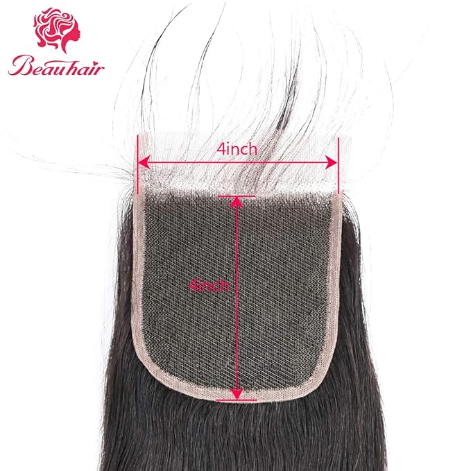 Straight Hair Bundles with Closure(26 26 26+20 Closure)100% Brazilian Straight Virgin Hair 3 Bundles with Lace Closure Free Part Human Hair Extensions Natural Black Color