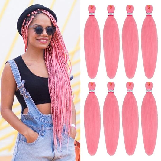 Pink Braiding Hair Pre Stretched 20 Inch 8 Packs Braiding Hair Extensions for Crochet Box Braids Twists Locs Hair Soft Yaki Texture Hot Water Setting (20inch,#Pink)