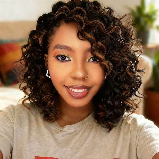 Short Crochet Hair Curly Highlight 4/30 Brown GoGo Curl Crochet Hair for Black Women Ocean Deep Water Wave Beach Curl Crochet Braids Soft Like Human Hair 7 Pack Natural Look Hair Extensions 12 Inch