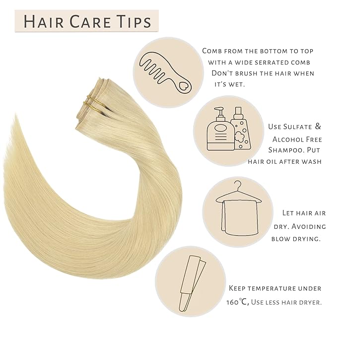 Caliee 22Inch Hair Extensions Clip in Human Hair Seamless Hair Extensions Invisible PU Weft Long Thick Hair 110G 7Pcs 60 Bleach Blonde Hair Extensions Real Human Hair for Thin Hair