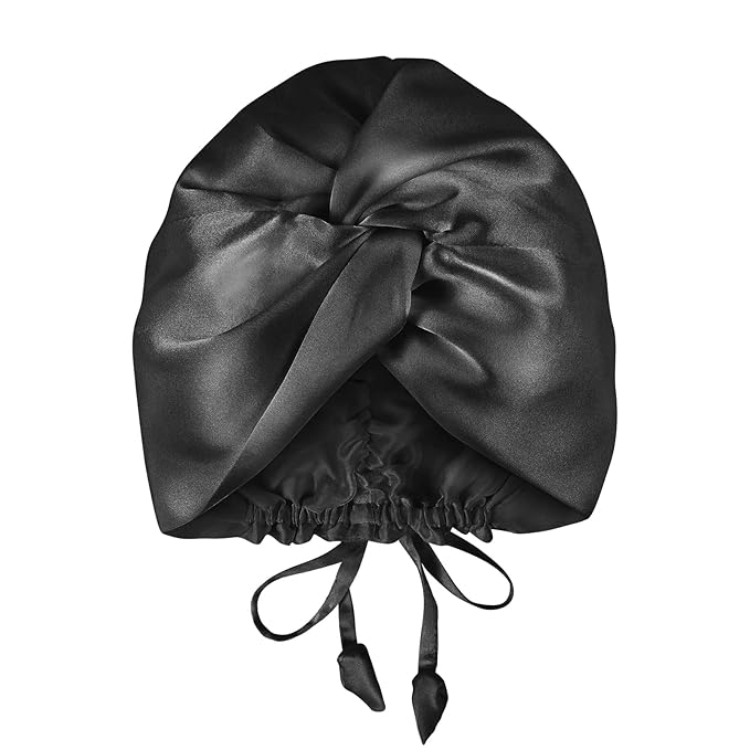 OLESILK Silk Bonnet for Sleeping Women: 100% Mulberry 22 Momme Silk, Adjustable Fit for Night Hair Care, No Frizz for Curls, Black