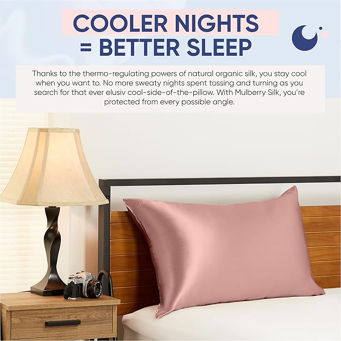 Blissy Silk Pillowcase - 100% Pure Mulberry Silk - 22 Momme 6A High-Grade Fibers - Silk Pillow Cover for Hair & Skin - Regular, Queen & King (Rose Gold, Queen)