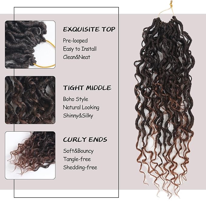 Goddess Locs Crochet Hair,Vemet 16 Inch 9 Packs Synthetic Faux Locs Crochet Hair for Black Women,River Locs Hair Extensions Boho Style Pre looped Faux Locs with Curly Ends