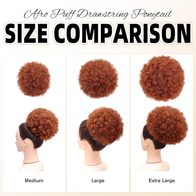 AISI QUEENS Afro Puff Drawstring Ponytail Extension for Black Women Copper Afro Puff Bun Extension Short Afro Kinkys Updo Hairpieces for Black Women(350#)