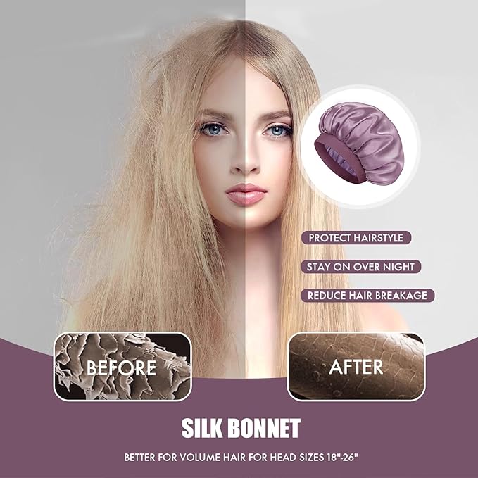 Satin Silk Bonnet for Sleeping, Double Layer Silk Sleep Cap for Men & Women, Soft Satin Lined Bonnet for Curly Hair