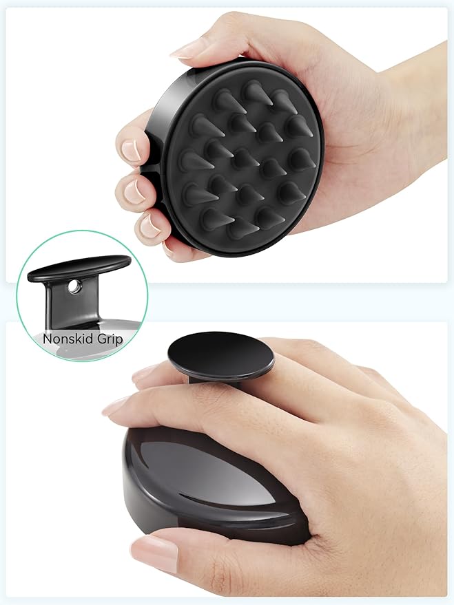 HEETA Scalp Massager Hair Growth, Soft Silicone Scalp Scrubber Shampoo Brush for Exfoliation, Dandruff Removal Head Massage Stress Relax, Wet & Dry Use for Thick Thin Curly Hair Care, Whole Black