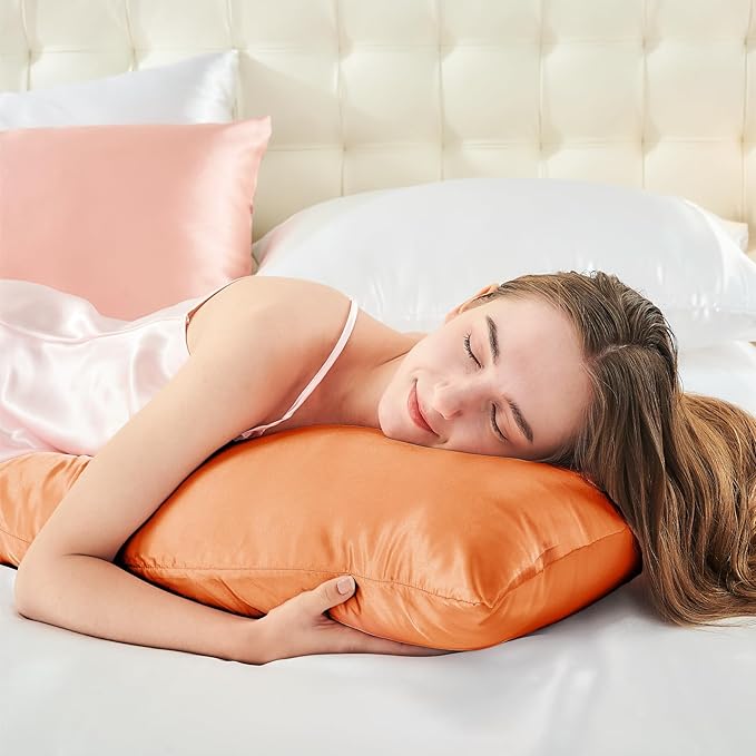 BEDELITE Satin Body Pillow Cover 2 Pack, Super Soft and Cooling Body Pillow Pillowcase for Hair and Skin, Breathable Silky Full Long Pillowcase Cover(20"x54", Burnt Orange)