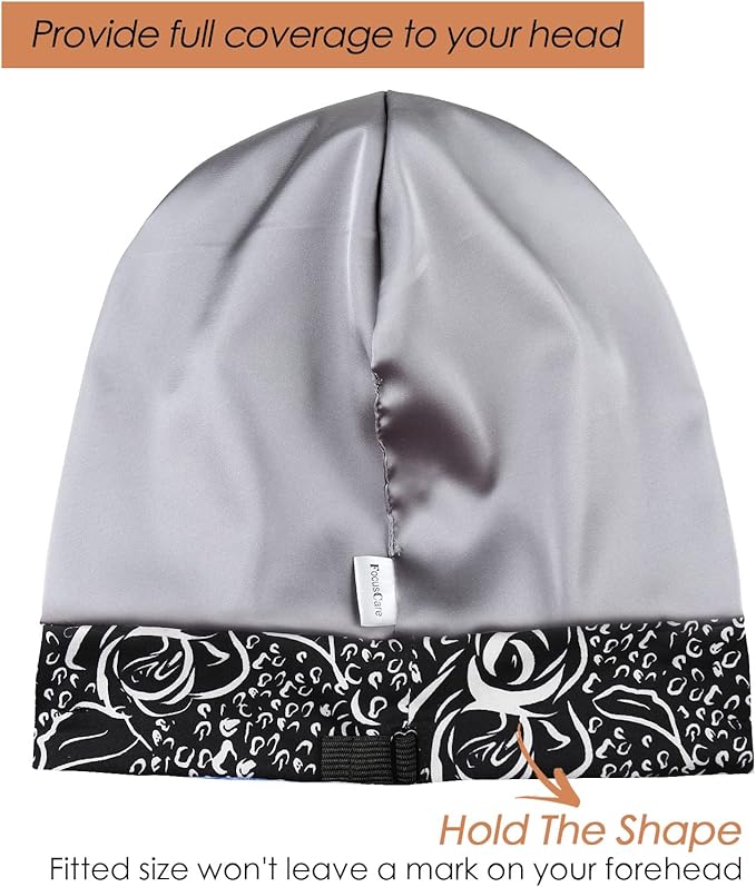 Adjustable Satin Lined Sleep Cap for Dreadlocks Curly Hair Large Head-Stay On Overnight