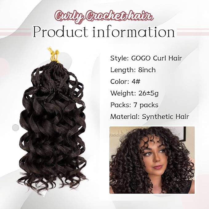 7 Packs Gogo Curl Crochet Hair for Women 8 Inch Pre-Twisted Curly Crochet Hair Pre Looped Deep Ocean Water Wave Beach Curl Crochet Braids Synthetic Braiding Hair Extensions (8 Inch, 4#)