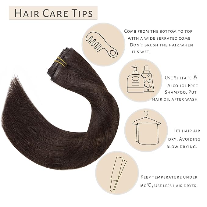 Caliee Clip in Human Hair Extensions - 16 Inch 110G 7Pcs Fluffy & Not Tangled Seamless Remy Hair - Color 2A Light Dark Brown PU Skin Weft Natural