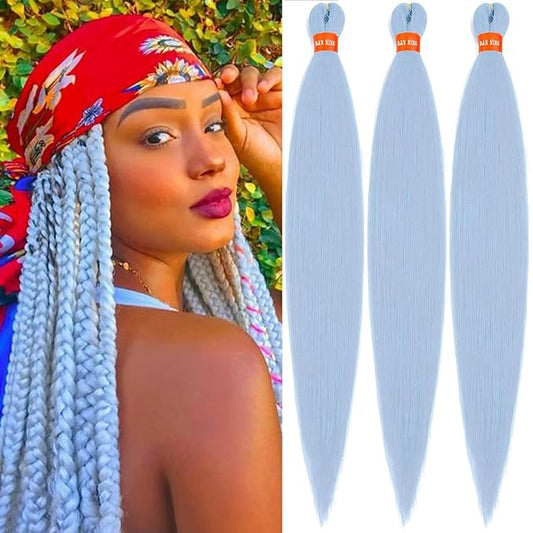 BabyBlue Pre Stretched Braiding Hair 30 Inch Box Braid Hair Extensions 3 Packs Yaki Texture Pre Feathered Braids Hair Easy to Use