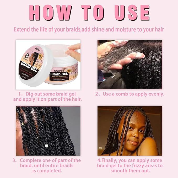 150g Braid Gel with Extra Hold, High Shine for Twists, Locs, Braids & Edge Control - Smooths Frizz, Long-Lasting for Locks, Cornrows 5.3oz (Strawberry Flover)