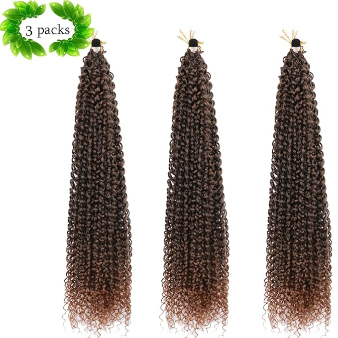 Curly Crochet Hair Extensions Black to Brown Ombre Passion Twist Braids 24Inch Long Curly Braiding Hair 3Packs Spring Crochet Braids Hair Extensions Goddess Box Braids for Black Women(24",1B30)