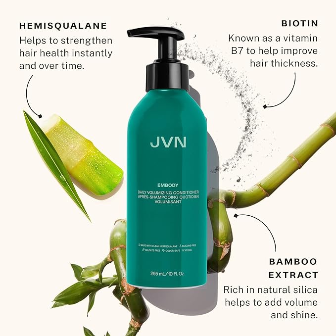 JVN Embody Volumizing Conditioner, 10 Fl Oz, Thickening Conditioner for Fine or Thin Hair, Adds Fullness, Moisture and Restores Shine, Hair Care for Women and Men, Non-Toxic, Silicone and Paraben Free